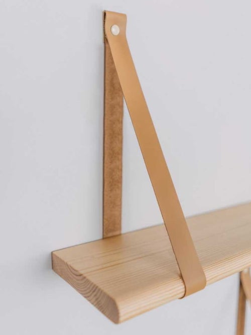 Étagère flottante bois sangle cuir 90cm - Kiabi