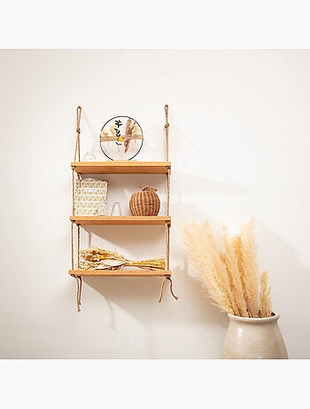 Étagère murale 3 tablettes en bois et corde BLAISE