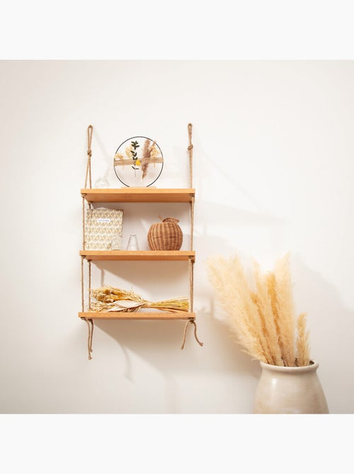 Étagère murale 3 tablettes en bois et corde blaise - Kiabi