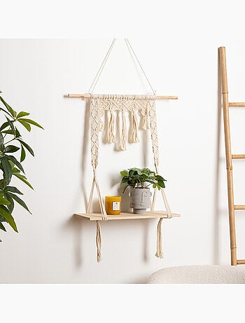 Étagère murale en macramé sur baguette pin MIO