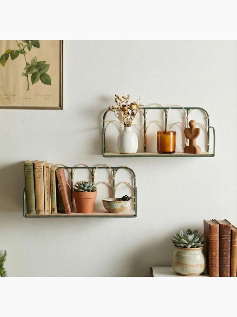 Etagère murale en rotin et métal 45cm Vert - Kiabi