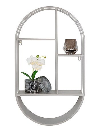 Étagère murale Feira - Étagère murale ovale, acier, gris froid 35x15x60 cm