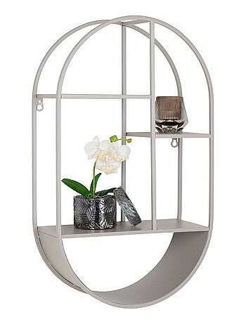 Étagère murale Feira - Étagère murale ovale, acier, gris froid 35x15x60 cm