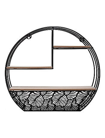 Étagère murale métal et bois ronde noir