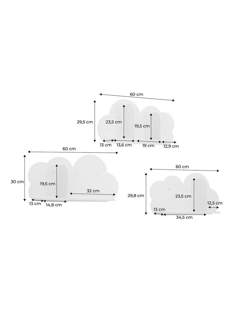 Etagère murale nuage pour chambre enfant (lot de 3) nephos Blanc - Kiabi