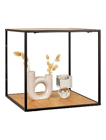 Étagère murale Vita - Étagère murale, aspect chêne, cadre noir 36x36x36 cm