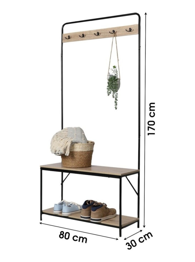 Etagère porte manteaux avec range chaussures Noir - Kiabi