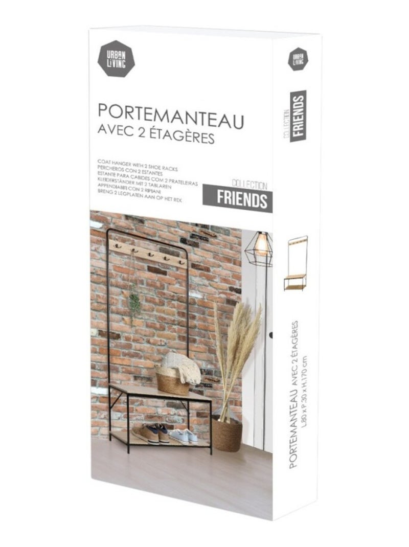 Etagère porte manteaux avec range chaussures Noir - Kiabi