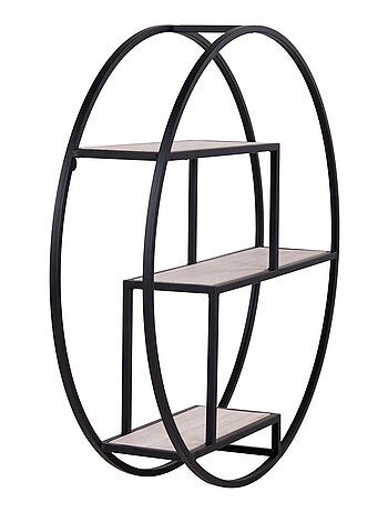 Étagère ronde en bois naturel avec cadre noir Ø 62 - House Nordic