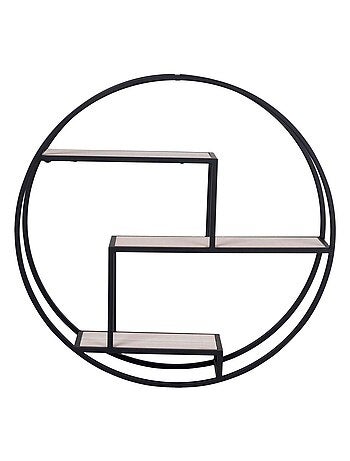 Étagère ronde en bois naturel avec cadre noir Ø 62 - House Nordic