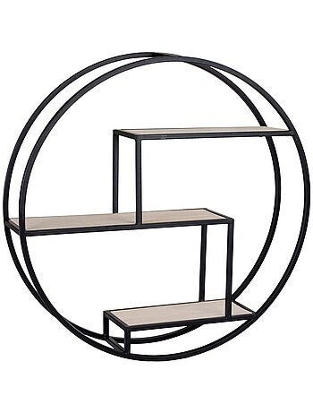 Étagère ronde en bois naturel avec cadre noir Ø 62 - House Nordic