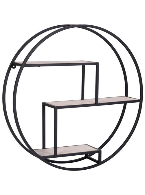 Étagère ronde en bois naturel avec cadre noir Ø 62 - House Nordic - Kiabi
