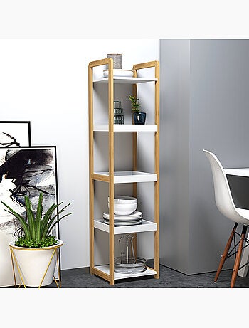Etagère salle de bain bambou paniers + étagères