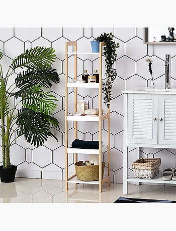 Etagère salle de bain bambou paniers + étagères