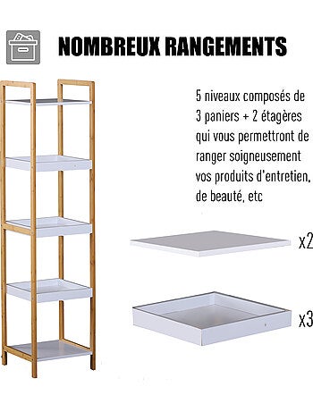 Etagère salle de bain bambou paniers + étagères