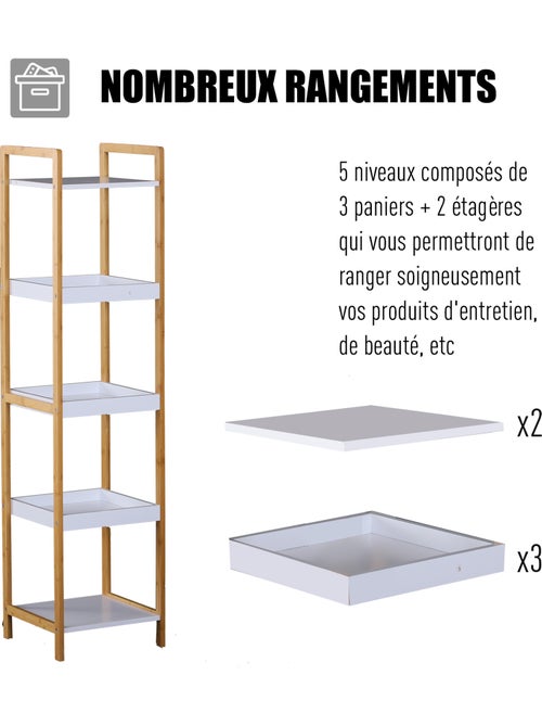 Etagère salle de bain bambou paniers + étagères - Kiabi