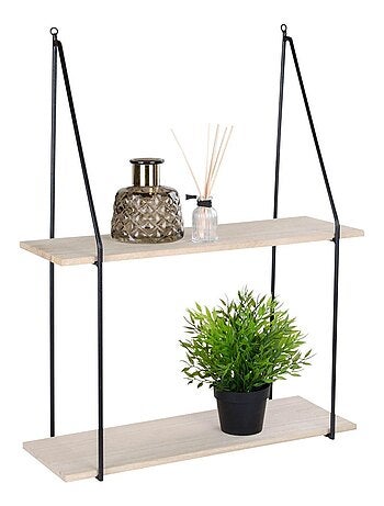 Étagères 2 étages en bois naturel avec cadre noir - House Nordic