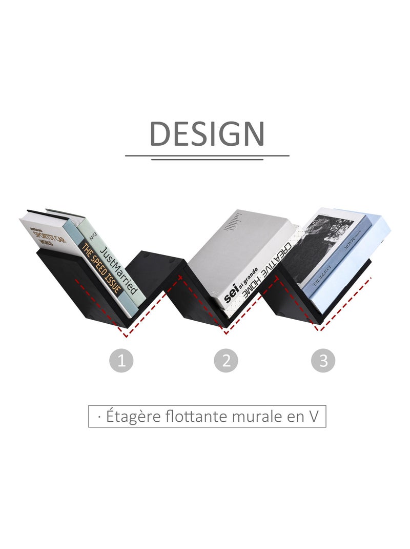 Etagères murale flottante - design contemporain en V - kit fixation inclus Noir - Kiabi