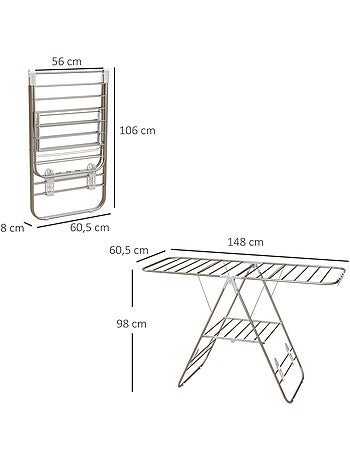 Etendoir à linge pliable sur pied - 2 niveaux ajustables - acier