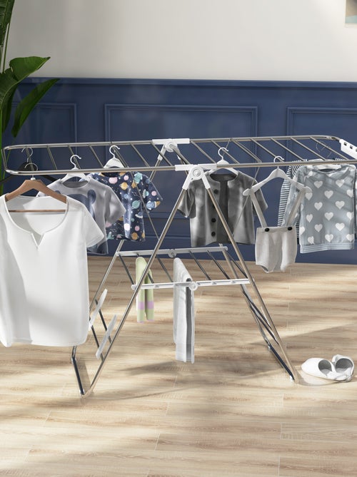 Etendoir à linge pliable sur pied - 2 niveaux ajustables - acier - Kiabi