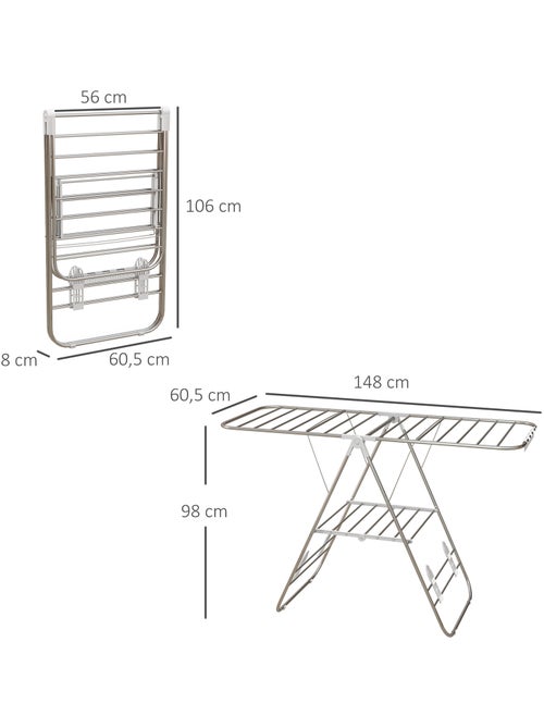 Etendoir à linge pliable sur pied - 2 niveaux ajustables - acier - Kiabi
