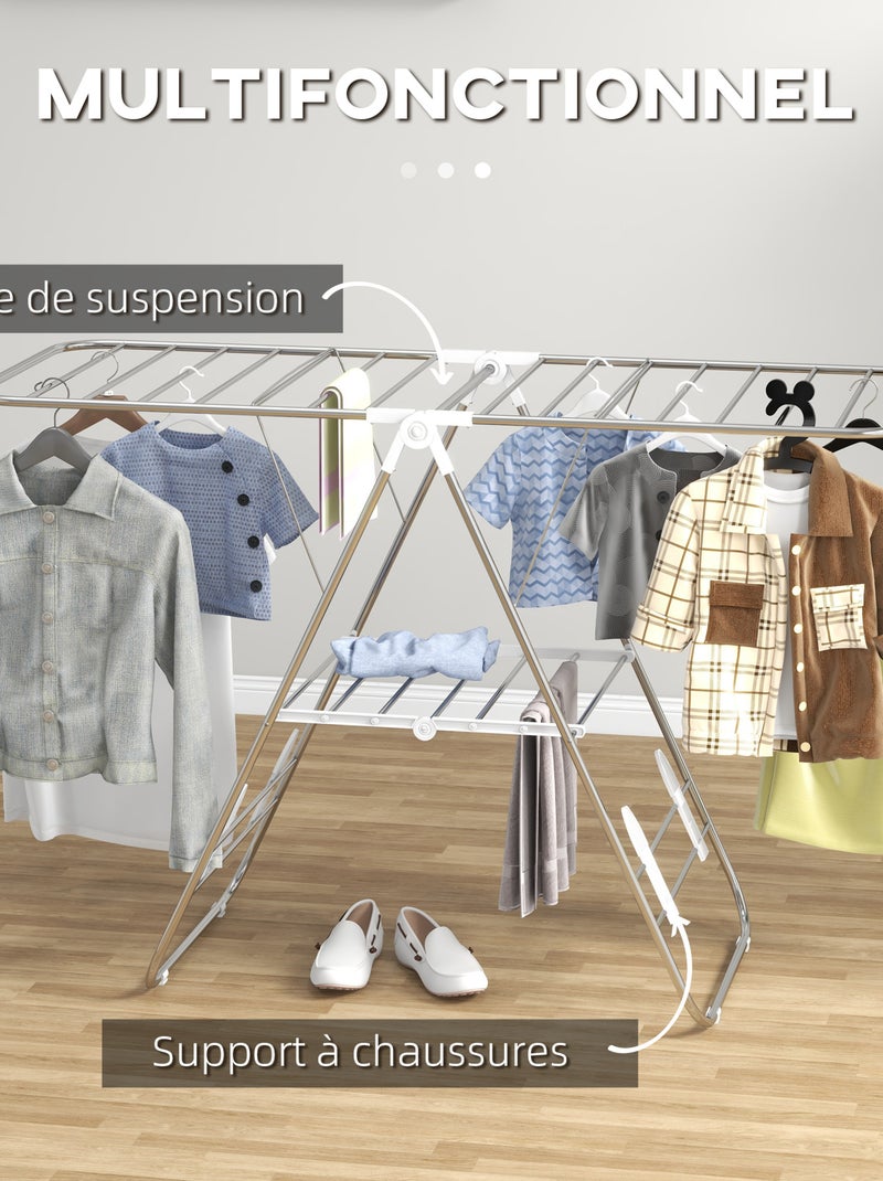 Etendoir à linge pliable sur pied - 2 niveaux ajustables - acier Gris - Kiabi