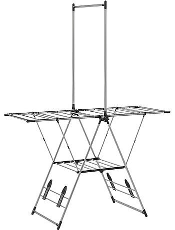 Étendoir pliable - séchoir à linge - ailes, barre suspension - acier inox