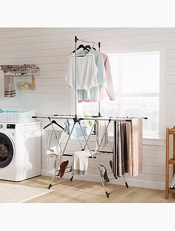 Étendoir pliable - séchoir à linge - ailes, barre suspension - acier inox
