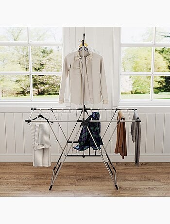 Étendoir pliable - séchoir à linge - ailes, barre suspension - acier inox