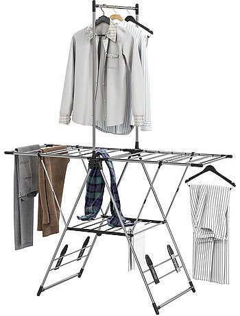 Étendoir pliable - séchoir à linge - ailes, barre suspension - acier inox