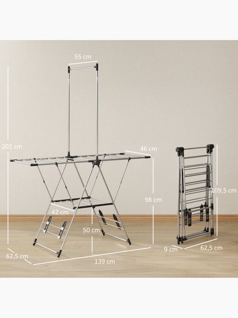Étendoir pliable - séchoir à linge - ailes, barre suspension - acier inox Gris - Kiabi
