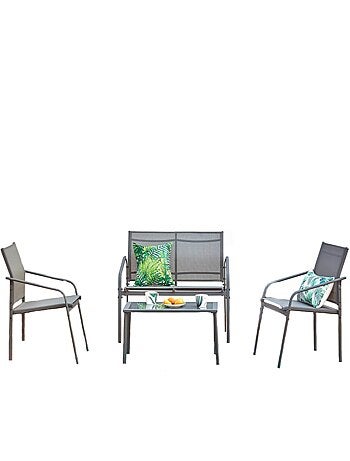 ETIORA Salon jardin bas gris 4 places en acier