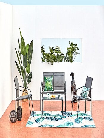 ETIORA Salon jardin bas gris 4 places en acier