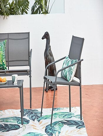 ETIORA Salon jardin bas gris 4 places en acier