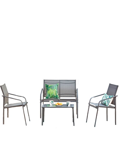 ETIORA Salon jardin bas gris 4 places en acier - Kiabi