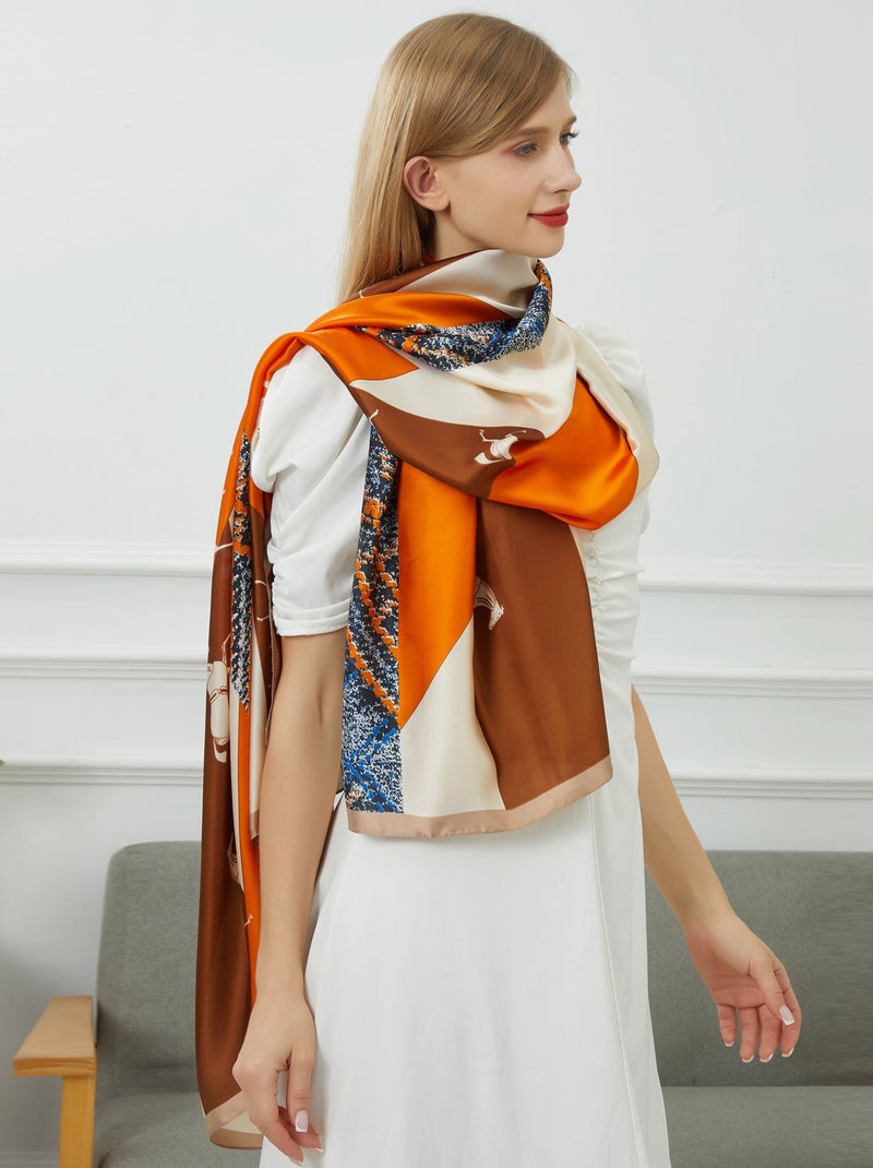 Etole de soie Vivace Patchwork Orange - Kiabi