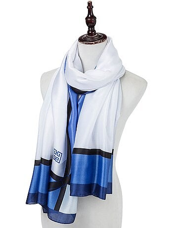 Étole de Soie White Blue Florina