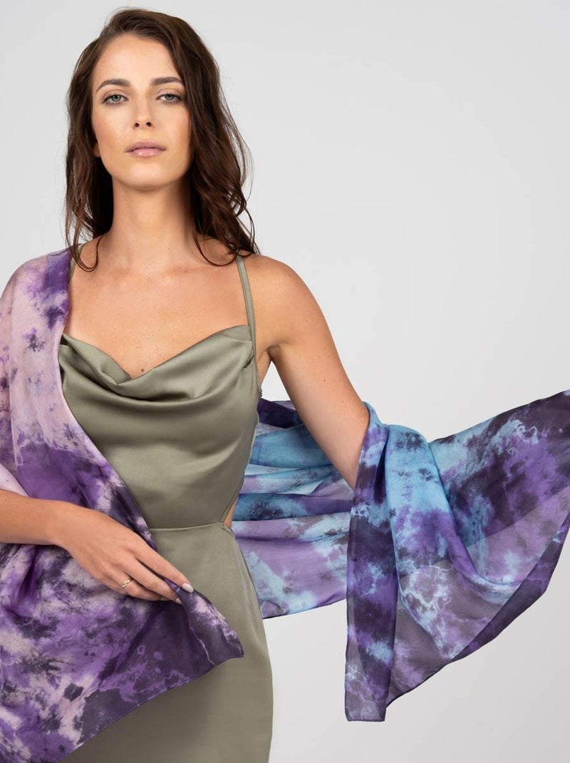 Etole Soie Tie Dye Nubia - 100% Soie VietNam Bleu Violet - Kiabi
