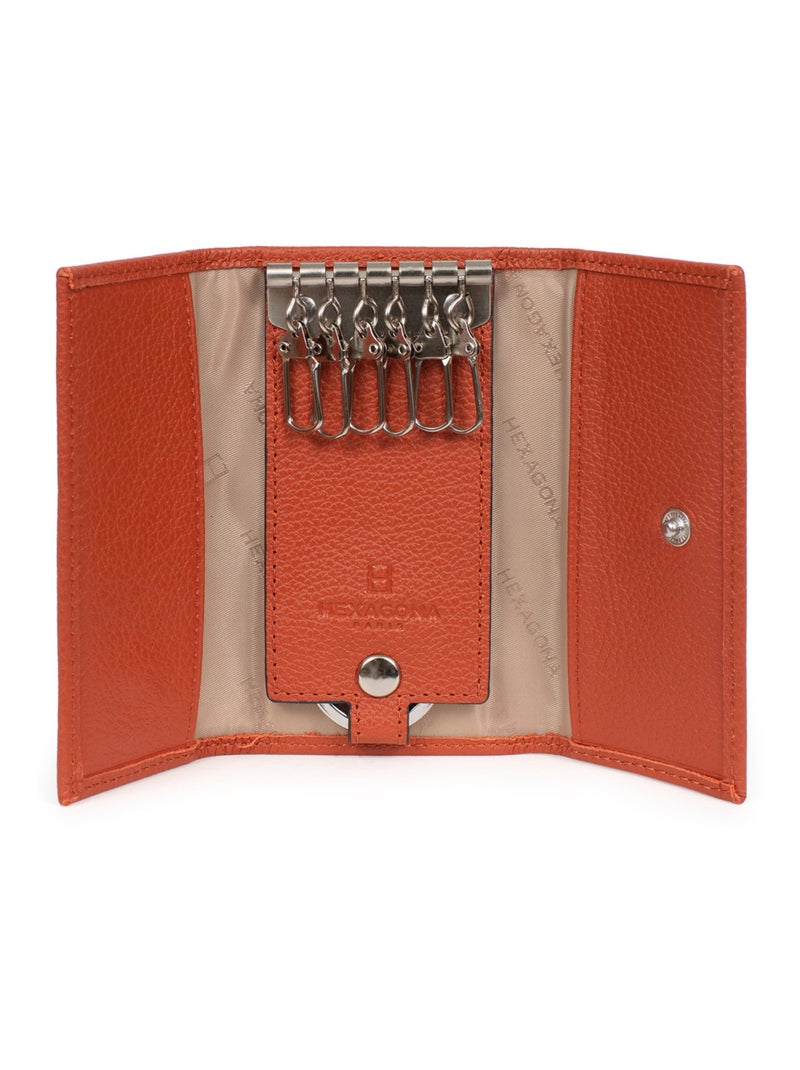Étui porteclés  2 volets  Cuir CONFORT Orange - Kiabi