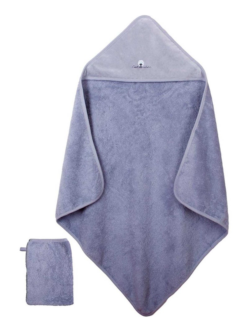 Eveil Et Nature Cape De Bain Et Gant Coton Bio Bleu foncé - Kiabi