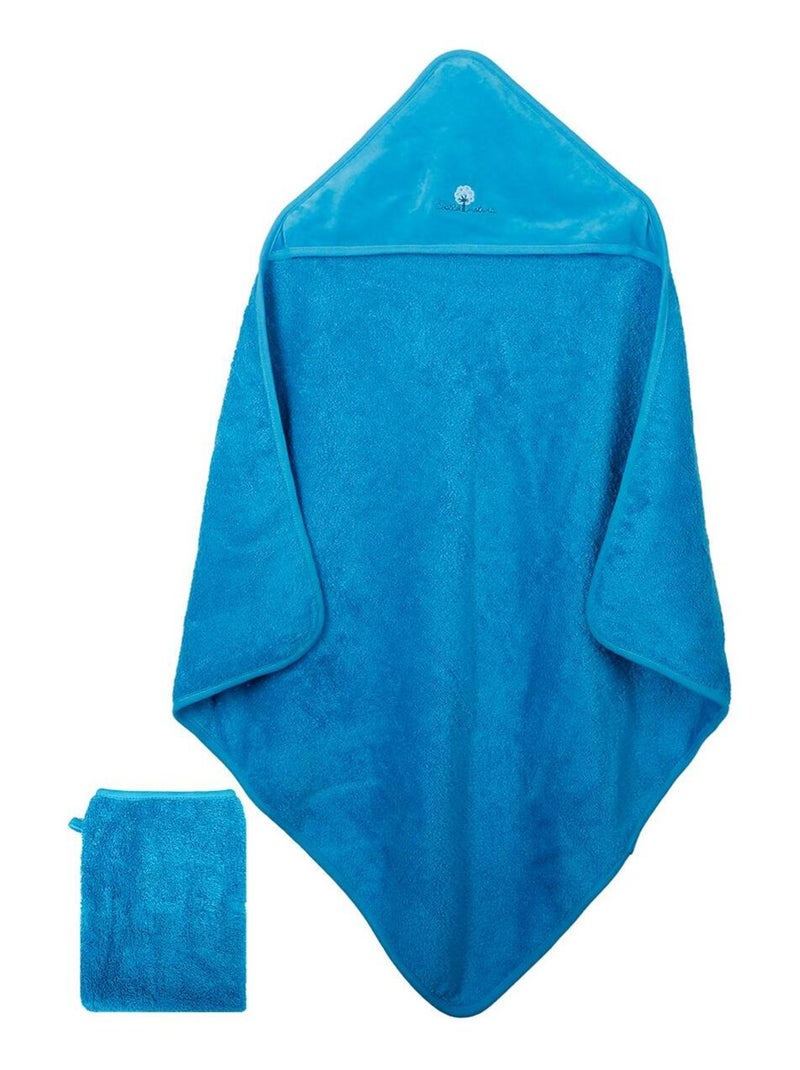 Eveil Et Nature Cape De Bain Et Gant Coton Bio Bleu turquoise - Kiabi