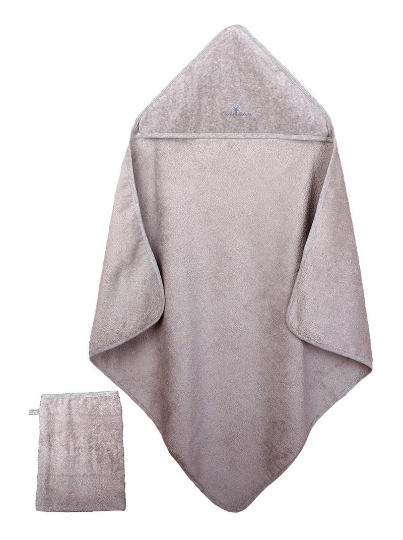 Eveil Et Nature Cape De Bain Et Gant Coton Bio Gris - Kiabi