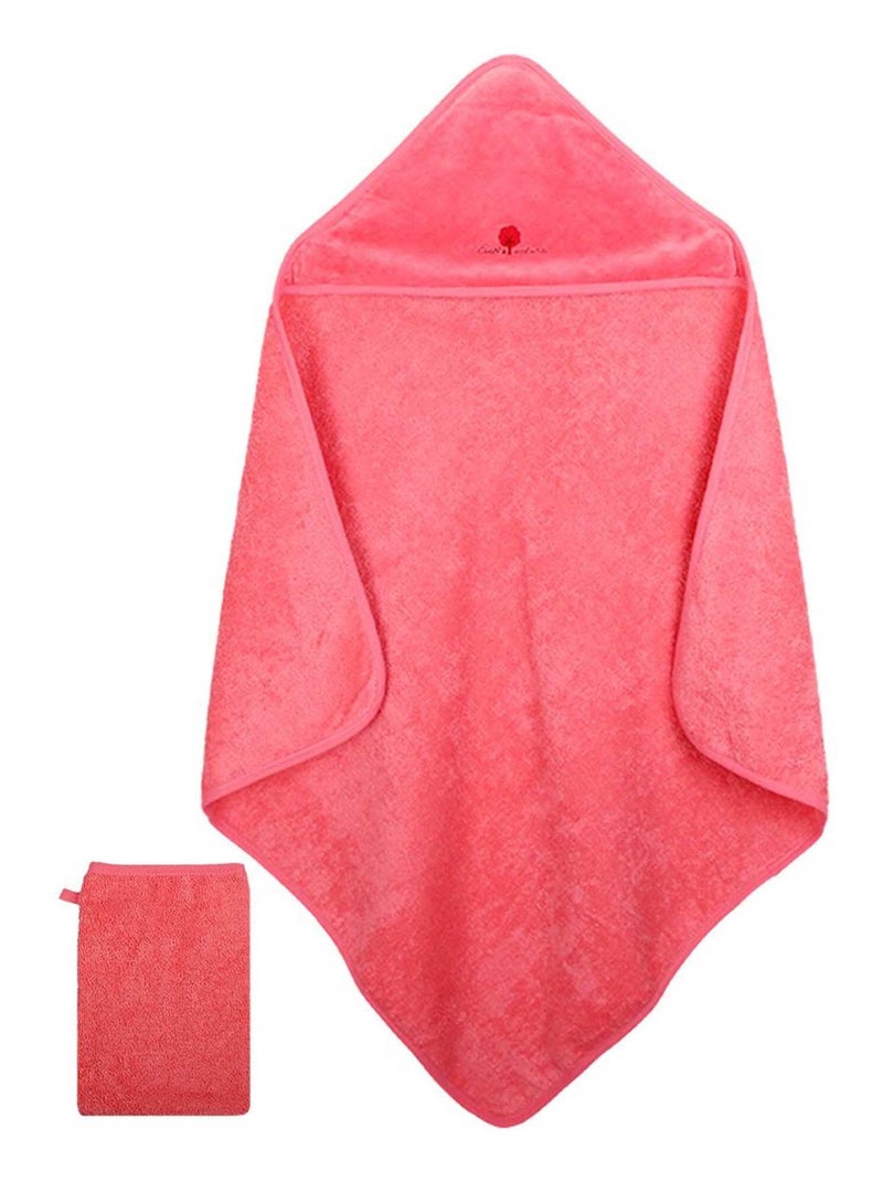 Eveil Et Nature Cape De Bain Et Gant Coton Bio Rouge - Kiabi