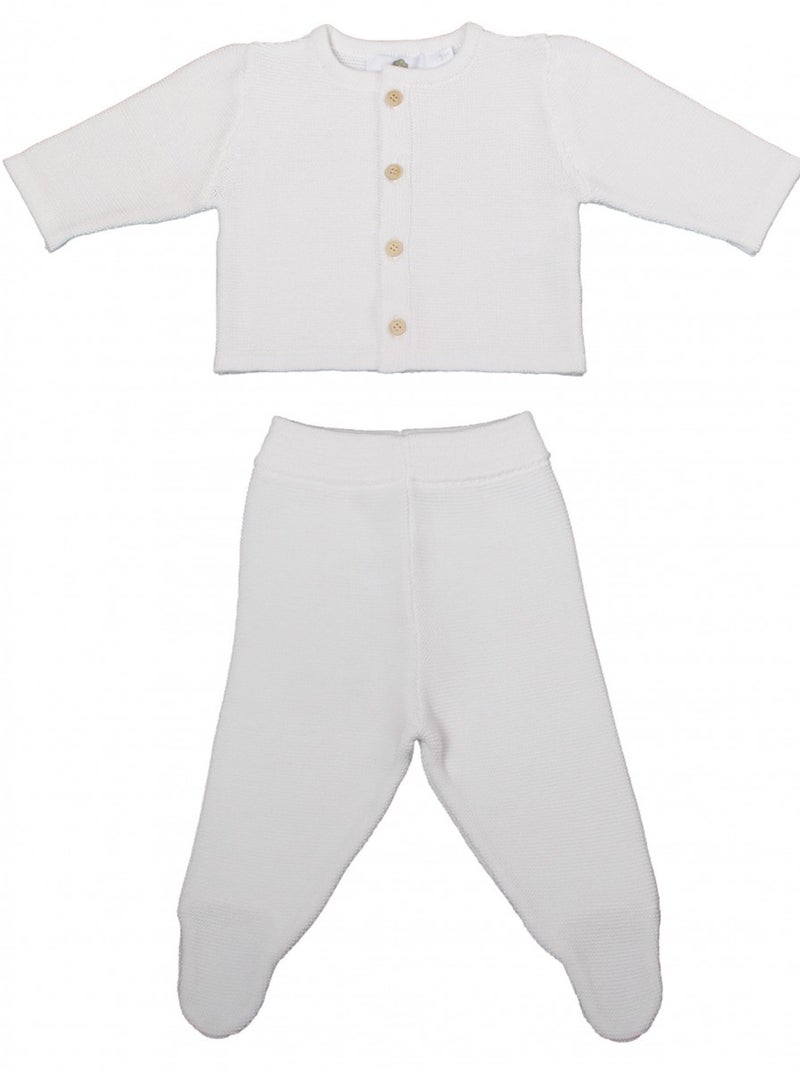 Eveil Et Nature Ensemble 2 Pc Tricoté Coton Bio Blanc - Kiabi