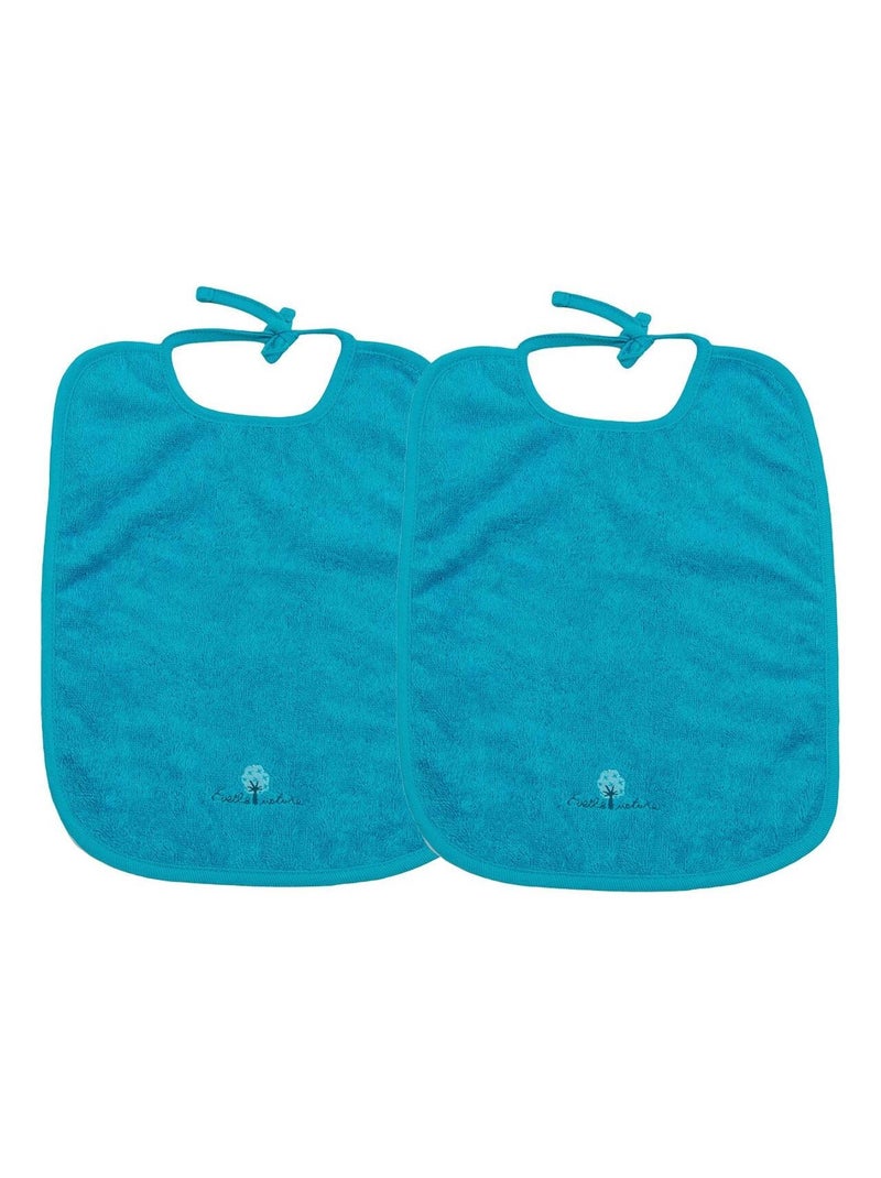Eveil Et Nature Lot De 2 Bavoirs Eponge  Coton Bio Bleu turquoise - Kiabi