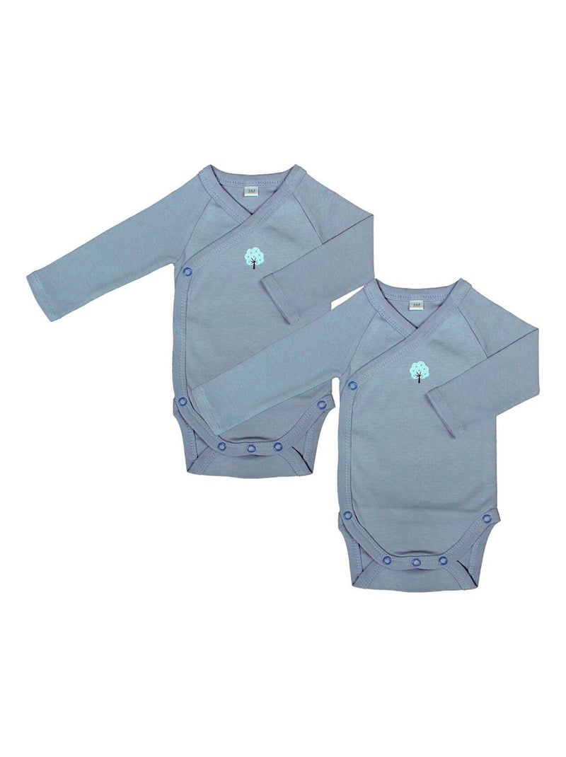 Eveil Et Nature Lot De 2 Bodys Manches Longues Coton Bio Bleu foncé - Kiabi