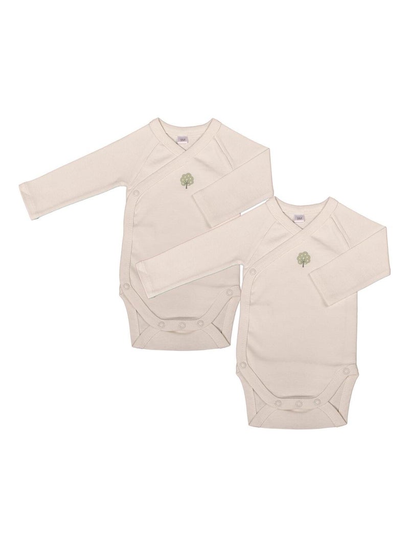 Eveil Et Nature Lot De 2 Bodys Manches Longues Coton Bio Ecru - Kiabi