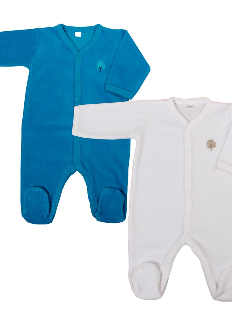 Eveil Et Nature Lot De 2 Dors-bien Velours Coton Bio Blanc Bleu - Kiabi