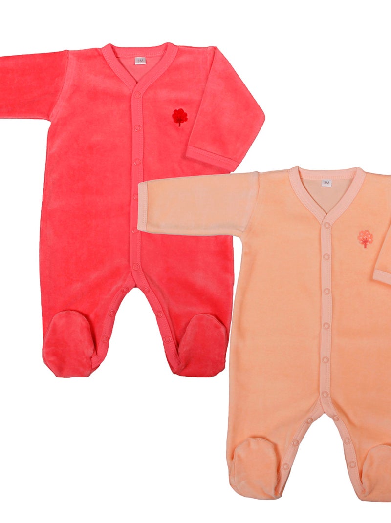 Eveil Et Nature Lot De 2 Dors-bien Velours Coton Bio Orange corail - Kiabi