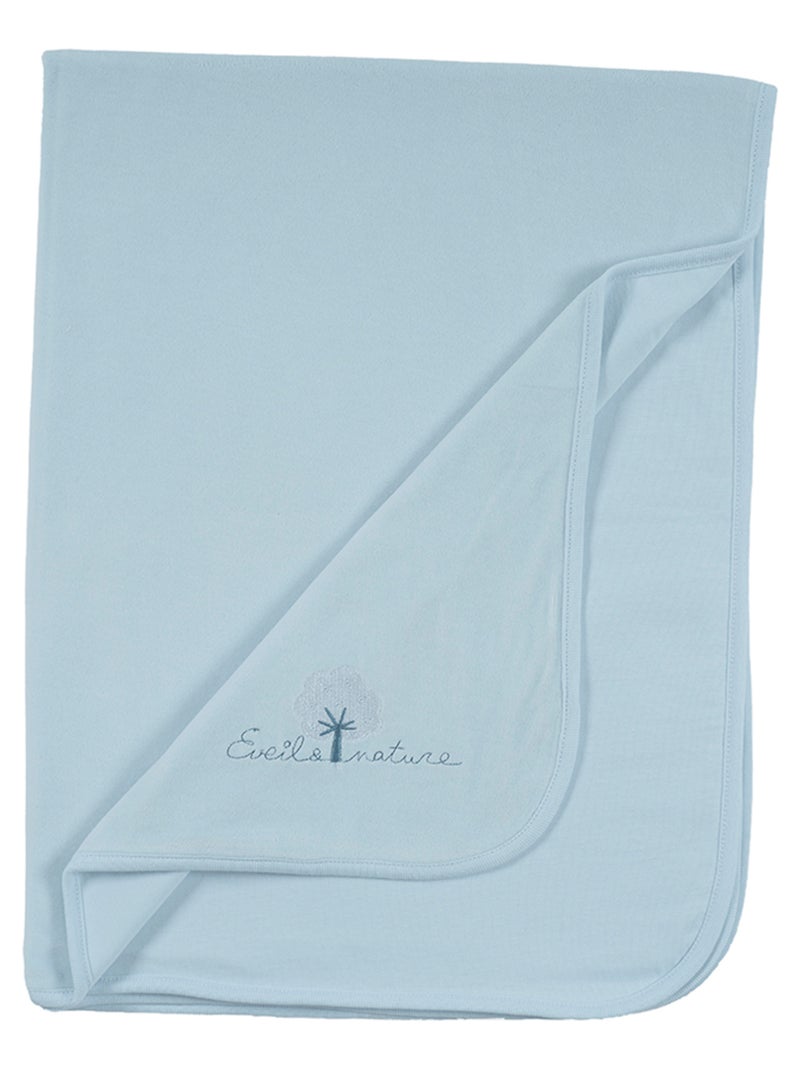 Eveil et Nature Plaid velours 75x100 cm Coton bio Bleu ciel - Kiabi